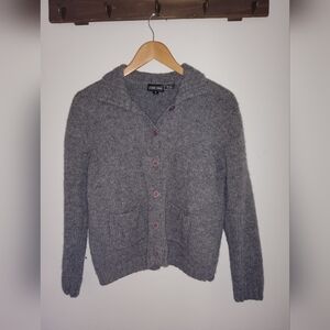 Vtg Gray 100% Wool Cardigan